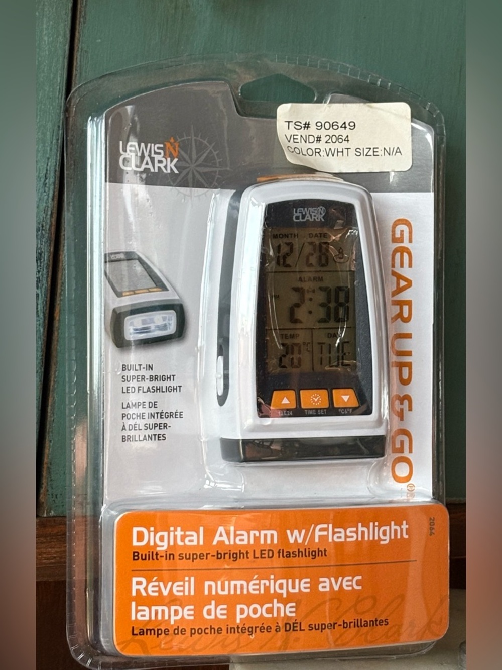 Lewis N Clark Digital Flashlight Travel Alarm Clock White Led #2064 SEALED NEW